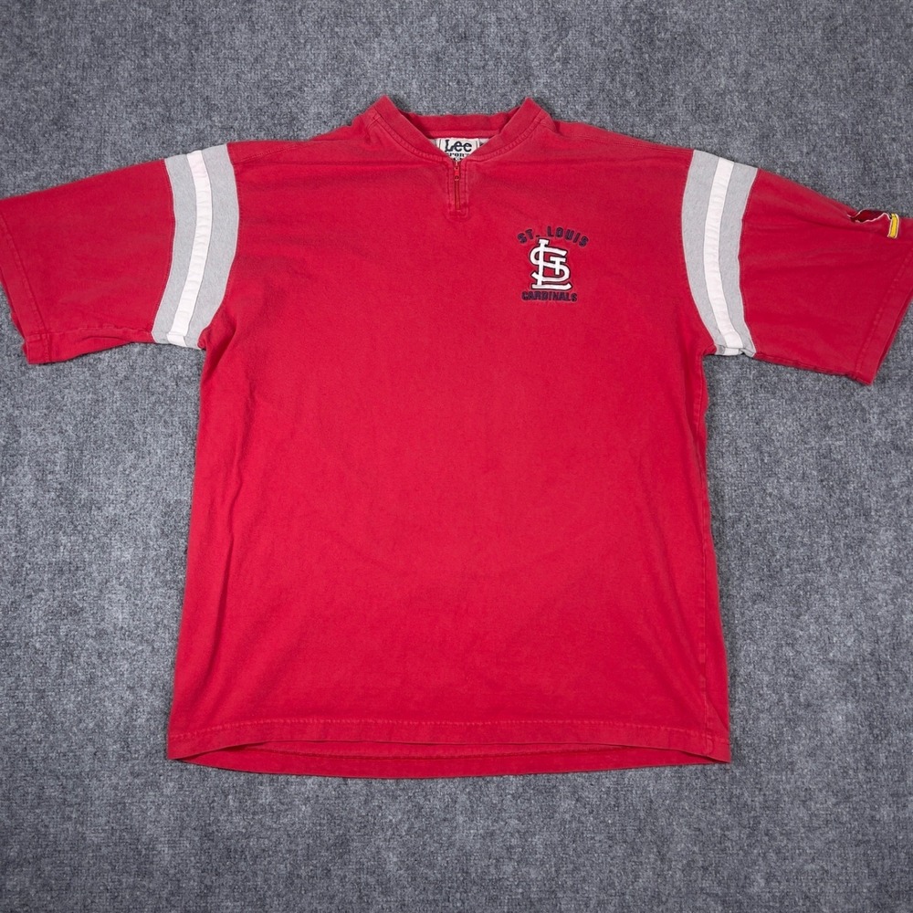 St. Louis Cardinals Lee Sport Quarter Zip Shirt Mens XL Red Vintage Short Sleeve